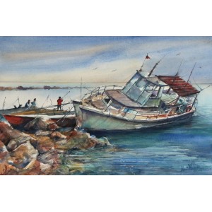 Momin Waseem, 14 x 21 Inch, Water Color on Paper, Seascape Painting, AC-MW-044